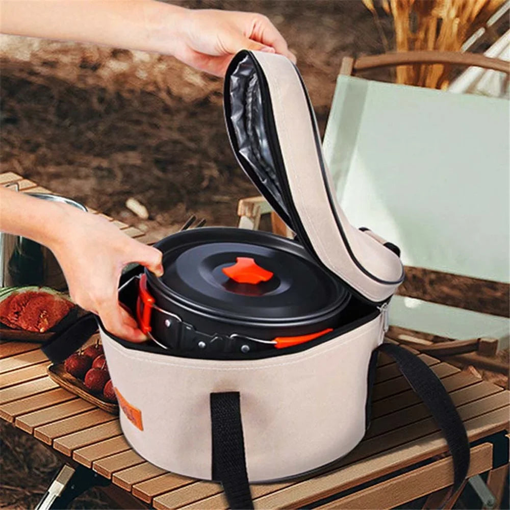 AOTU Large Insulated Oxford Cloth Camping Cookware Storage Bag Cooking Utensils Pot Bowl Organizer Carrier Bag - Black - 6