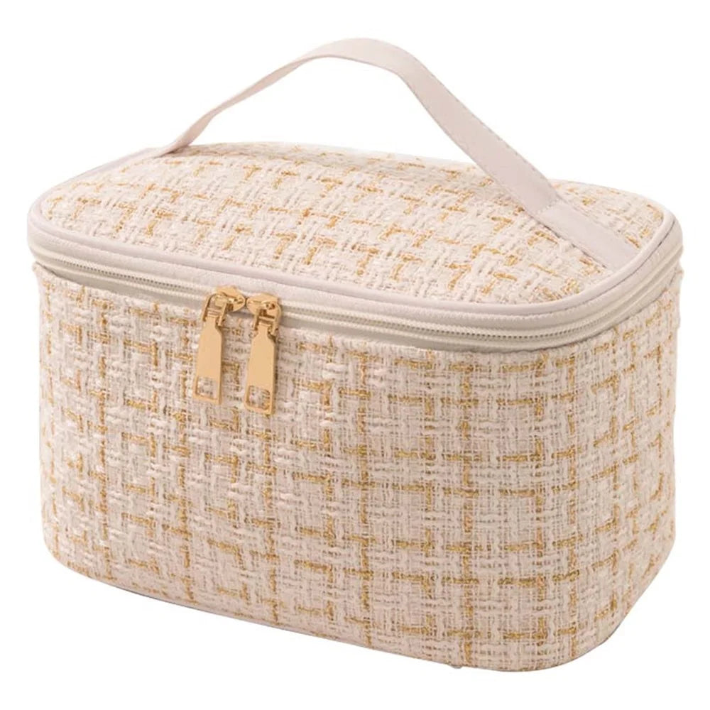 AOTU Cosmetics Bag Dual-Way Zipper Polyester Toiletry Bag Travel Supply Organizer for Makeup, Shampoo - Beige - 1