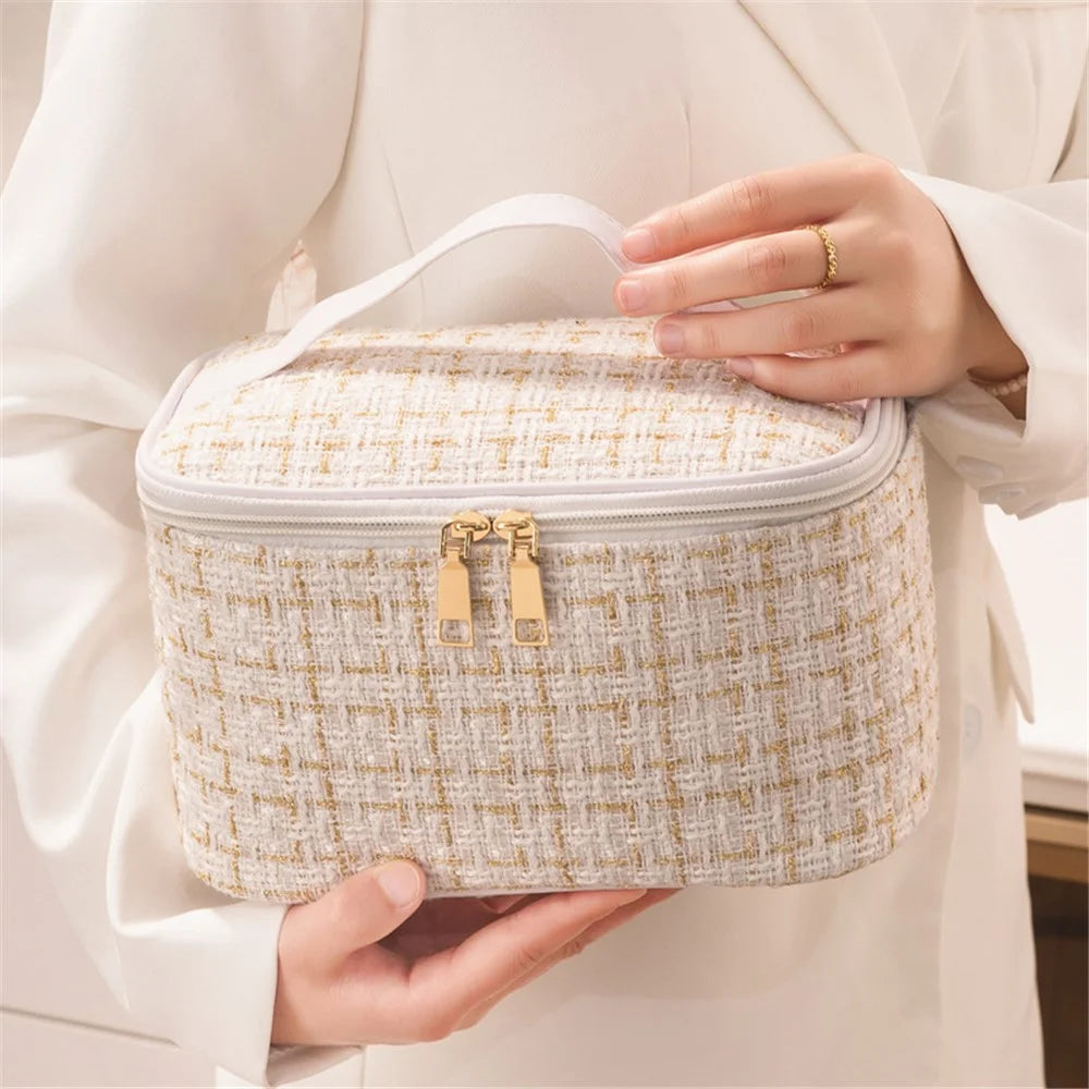 AOTU Cosmetics Bag Dual-Way Zipper Polyester Toiletry Bag Travel Supply Organizer for Makeup, Shampoo - Beige - 4