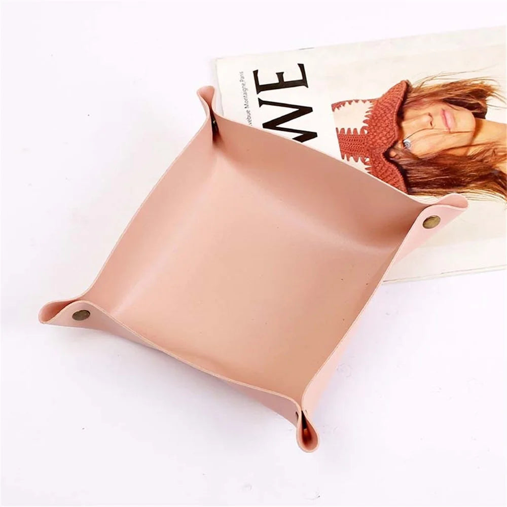 AOTU PVC Leather Camping Picnic Utensils Holding Tray Desktop Organizer Storage Box for Jewelry Key Coin - Pink - 2
