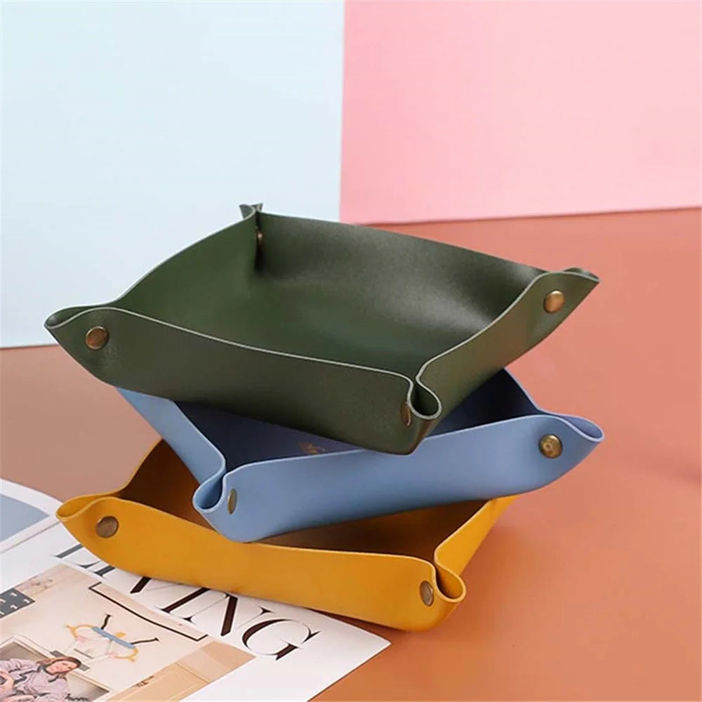 AOTU PVC Leather Camping Picnic Utensils Holding Tray Desktop Organizer Storage Box for Jewelry Key Coin - Pink - 3