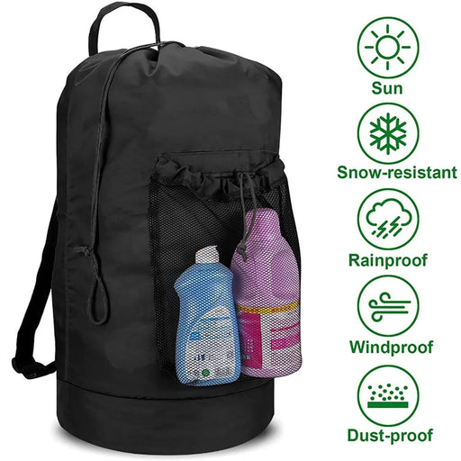 HALIN 600D Oxford Cloth Backpack Drawstring Closure Laundry Bag Dirty Clothes Carrying Pouch for Travel - 2
