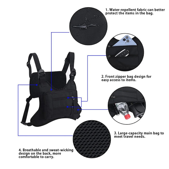 Outdoor Men Tactical Vest Bag Waterproof Polyester Multi-pockets Chest Bag - Black - 5