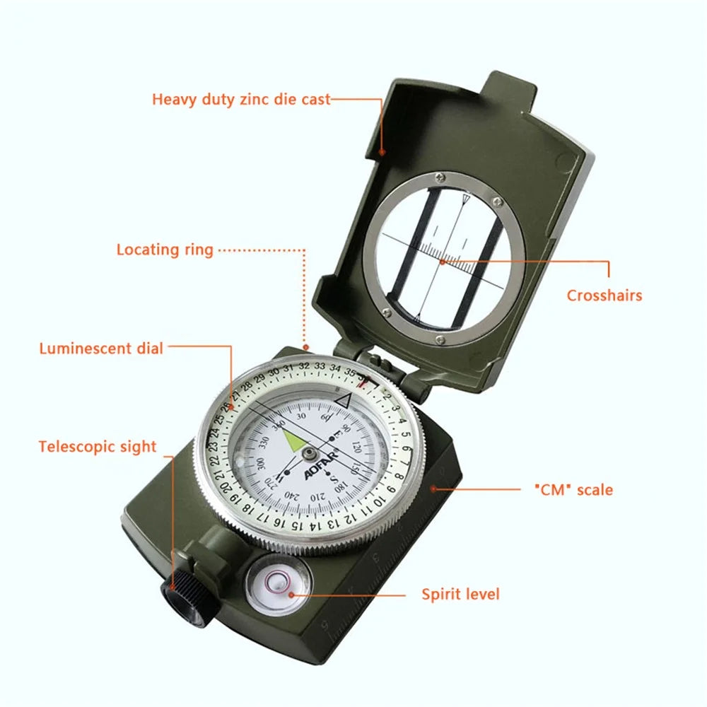 AOFAR AF-4580 Zinc Alloy Outdoor Compass Hiking Camping Fluorescent Compass - 3