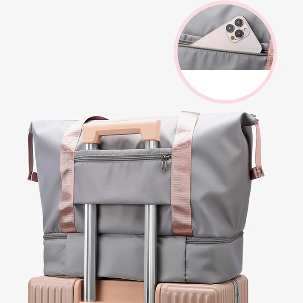 Large Capacity Nylon Waterproof Fitness Tote Single Shoulder Bag Travel Luggage Bag - Light Green - 4