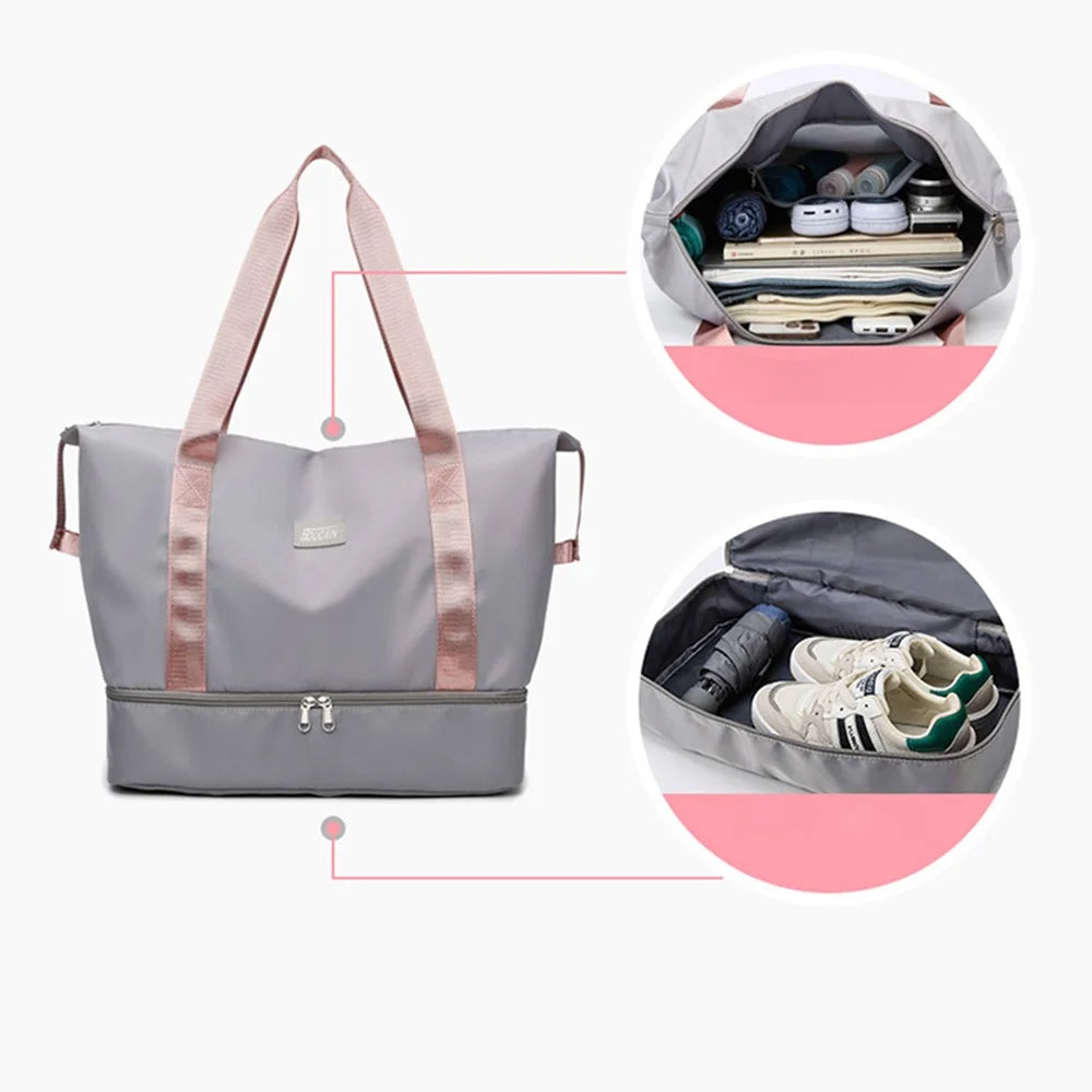 Large Capacity Nylon Waterproof Fitness Tote Single Shoulder Bag Travel Luggage Bag - Light Green - 5