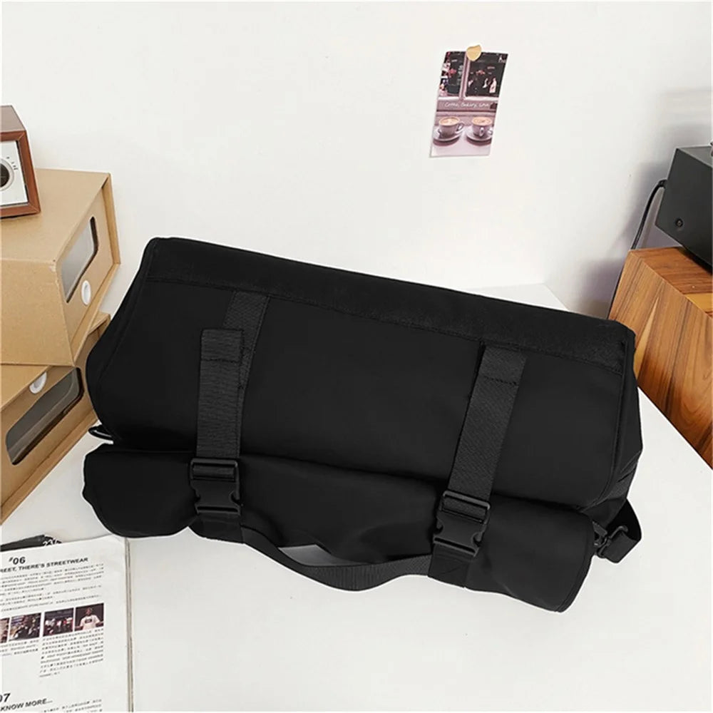 Large Capacity Oxford Cloth Sport Fitness Tote Crossbody Bag Travel Luggage Bag - Black - 2