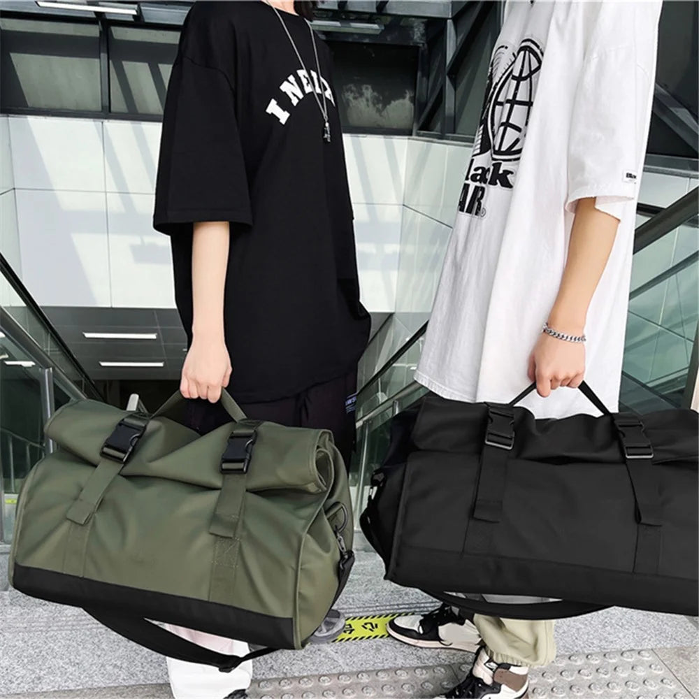 Large Capacity Oxford Cloth Sport Fitness Tote Crossbody Bag Travel Luggage Bag - Black - 3