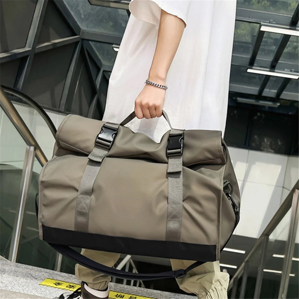 Large Capacity Oxford Cloth Sport Fitness Tote Crossbody Bag Travel Luggage Bag - Black - 5