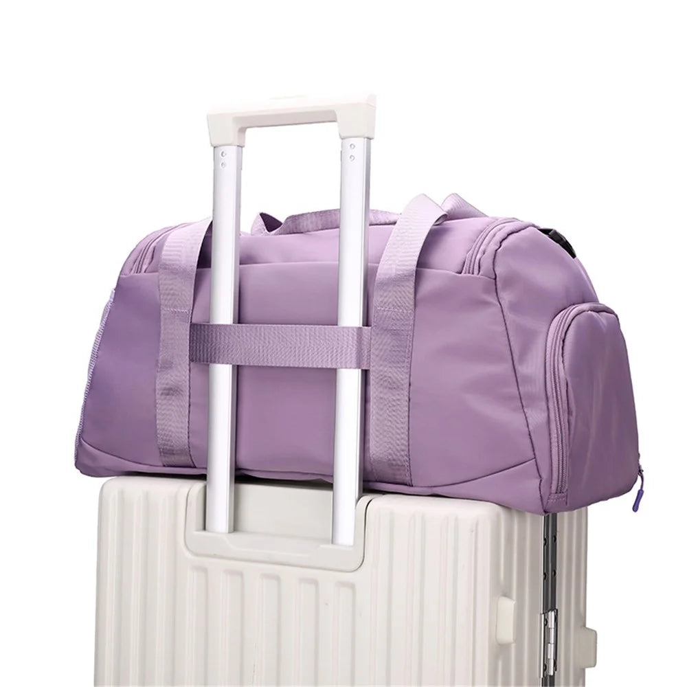 Oxford Cloth Unisex Waterproof Fitness Tote Crossbody Bag Large Capacity Travel Luggage Bag - Purple - 5