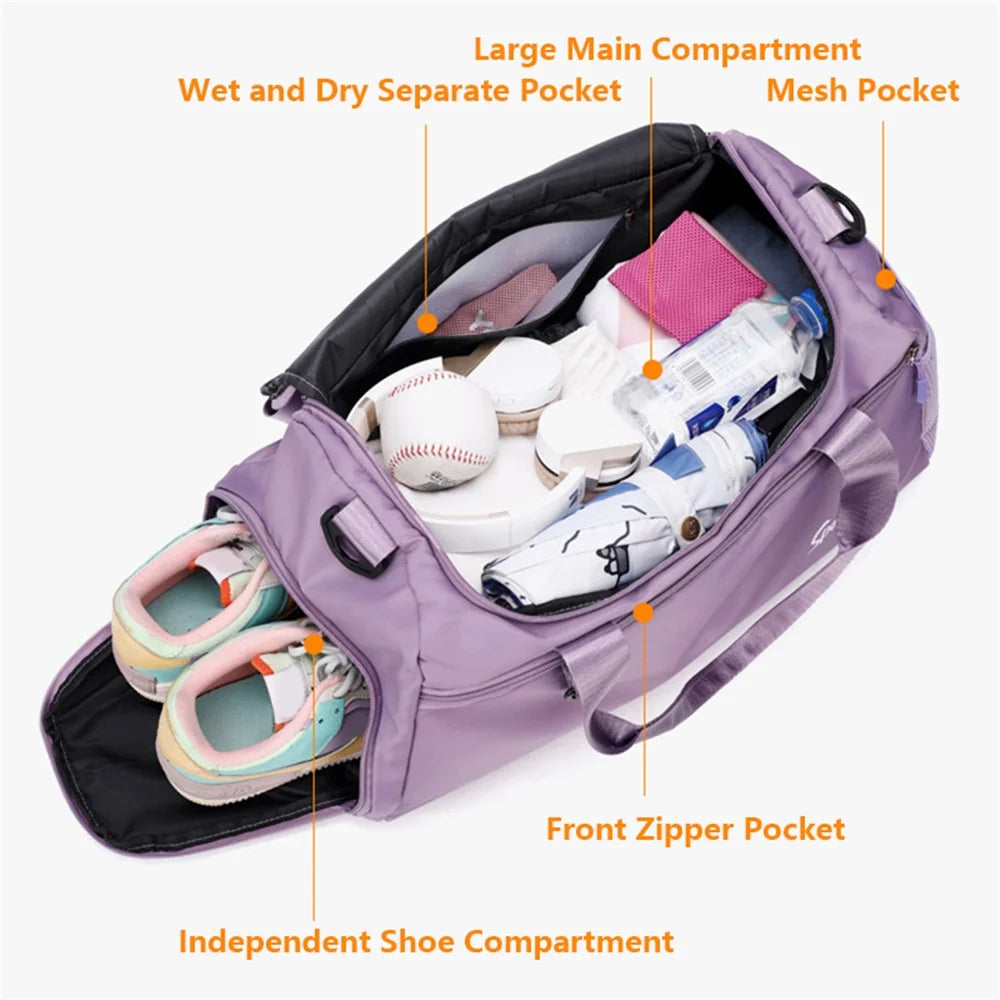 Oxford Cloth Unisex Waterproof Fitness Tote Crossbody Bag Large Capacity Travel Luggage Bag - Purple - 6