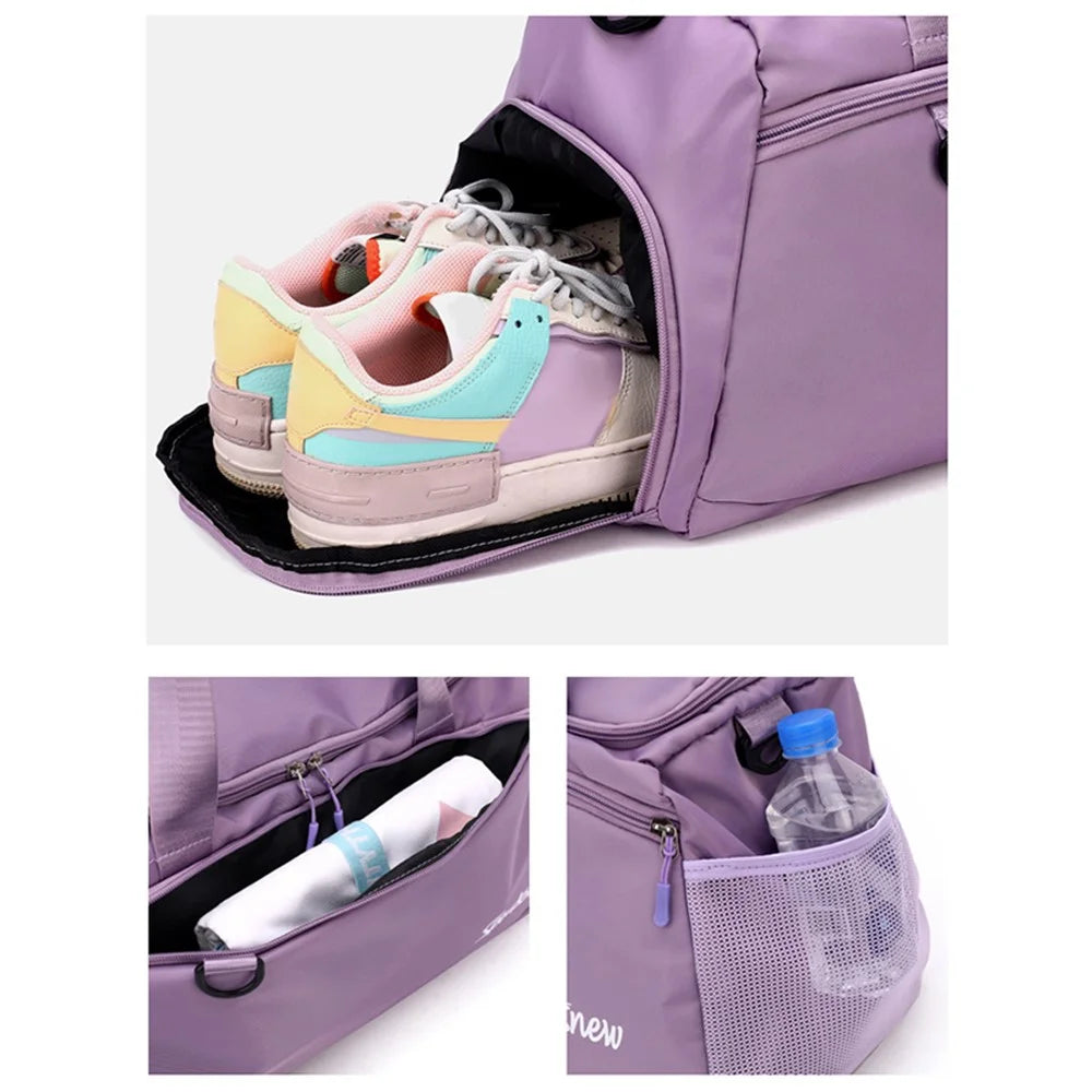 Oxford Cloth Unisex Waterproof Fitness Tote Crossbody Bag Large Capacity Travel Luggage Bag - Purple - 7