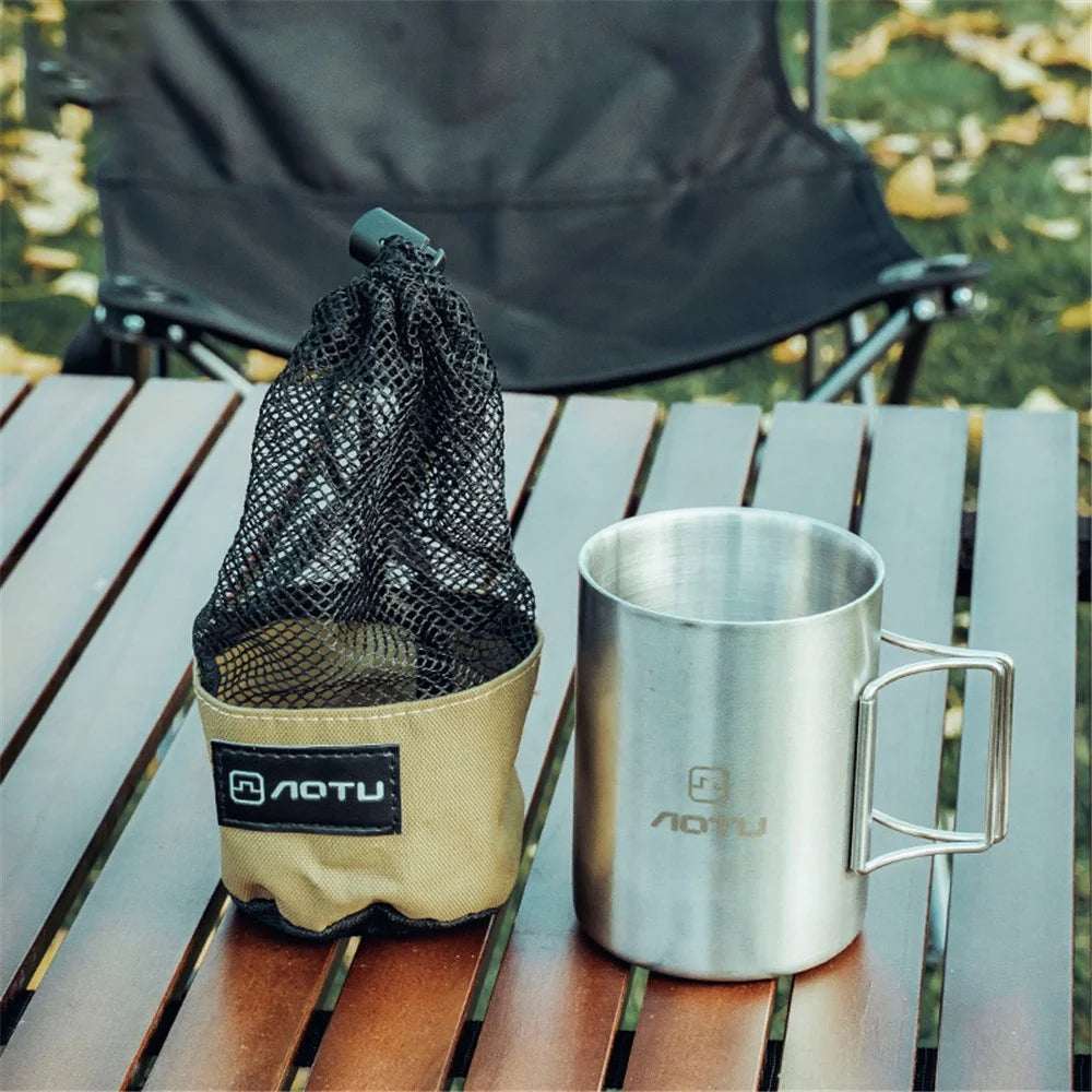 AOTU Outdoor Cup Storage Bag Drawstring Oxford Cloth Waterproof Bottle Carrier Mesh Pouch with Buckle - 6
