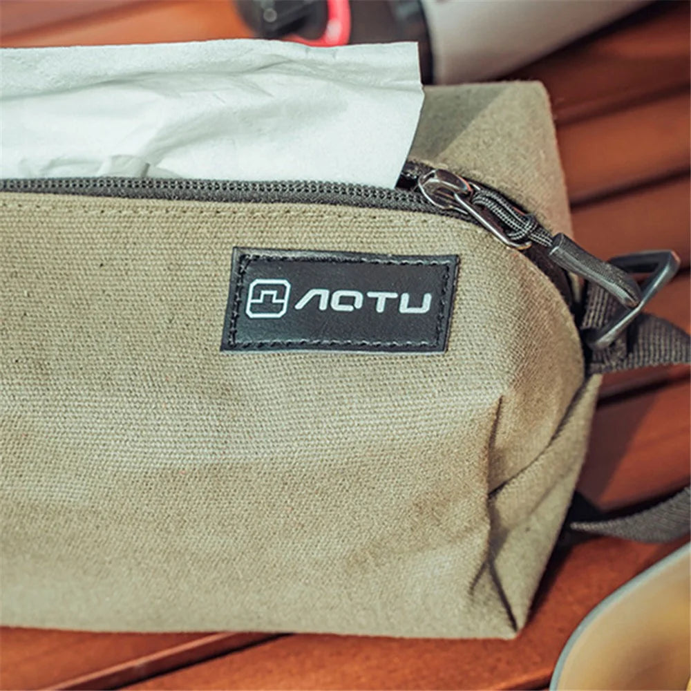 AOTU Camping Tent Canvas Tissue Cover Tissue Paper Storage Box Hanging Holder Bag with Carabiner - 3