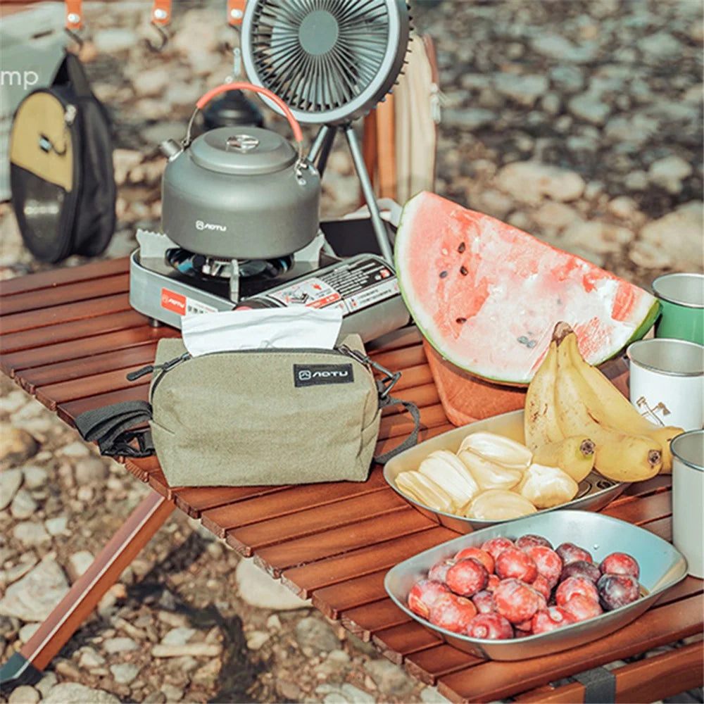 AOTU Camping Tent Canvas Tissue Cover Tissue Paper Storage Box Hanging Holder Bag with Carabiner - 5