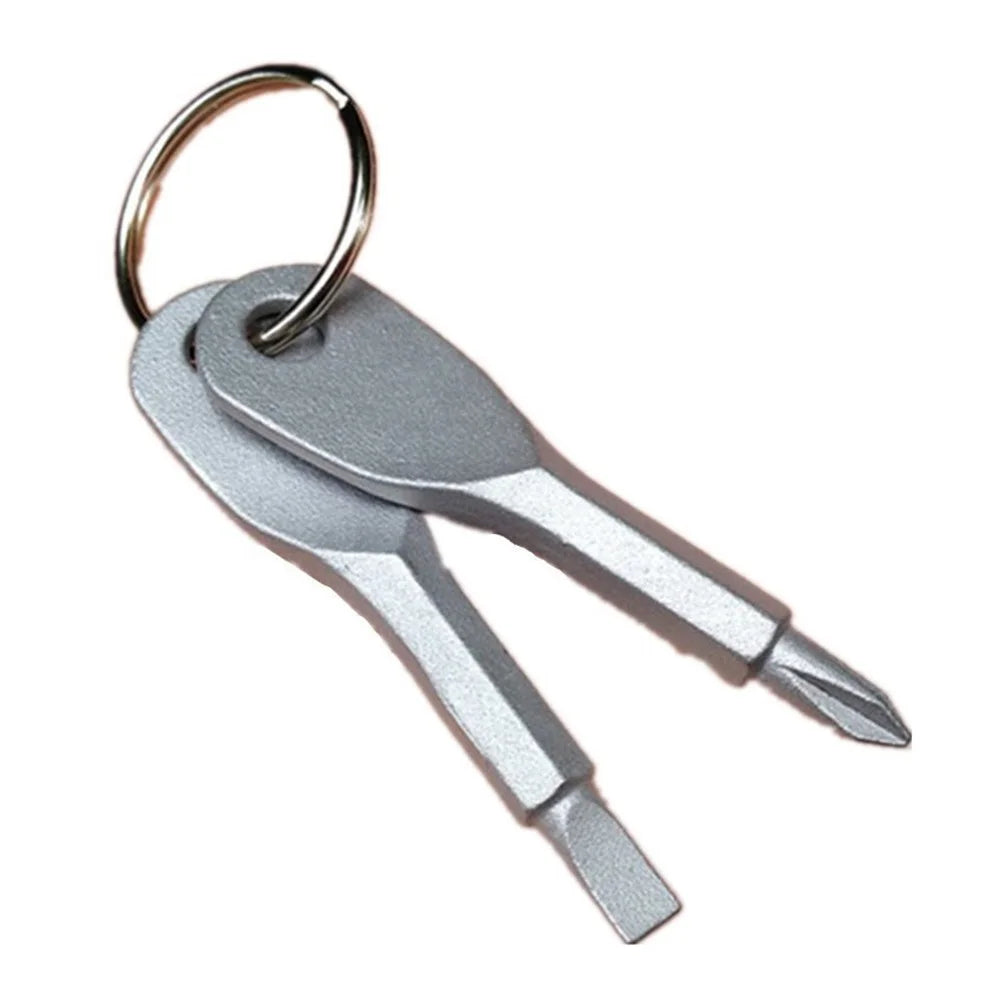 2-in-1 Outdoor Emergency Portable EDC Screwdriver Pocket Tool with Key Ring - Silver - 2