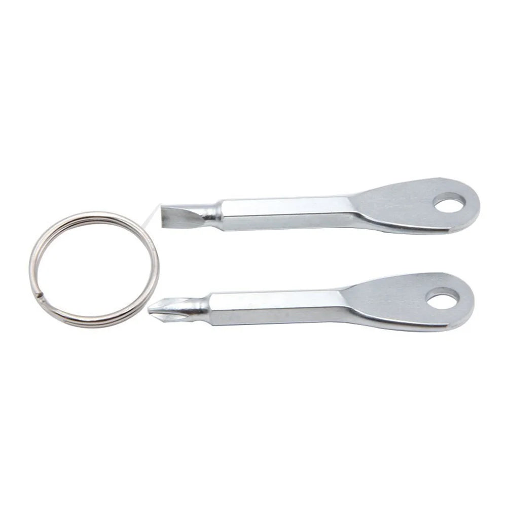 2-in-1 Outdoor Emergency Portable EDC Screwdriver Pocket Tool with Key Ring - Silver - 4