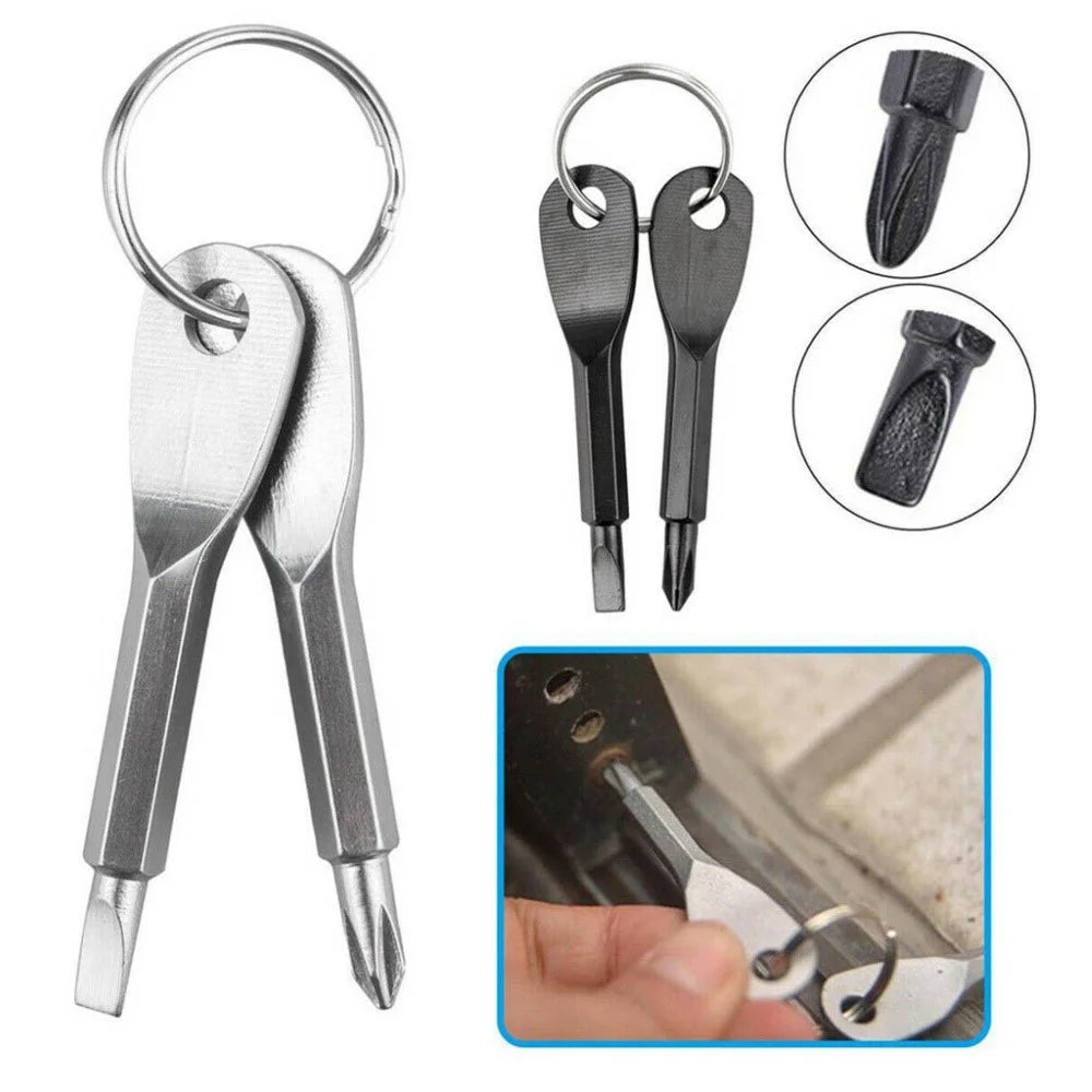 2-in-1 Outdoor Emergency Portable EDC Screwdriver Pocket Tool with Key Ring - Silver - 5
