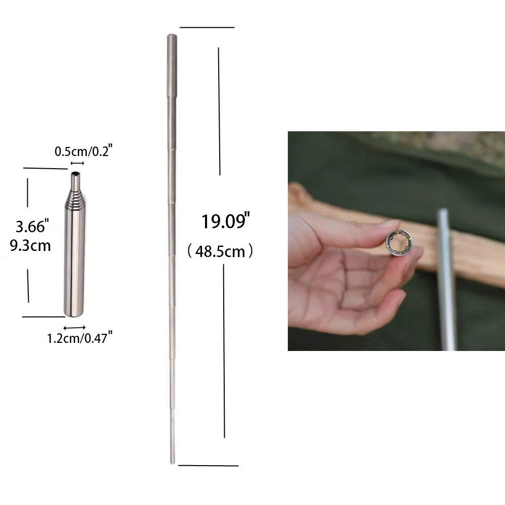 304 Stainless Steel Fire Blowing Tube Outdoor Camping Retractable Fire Blowing Stick - Black - 7