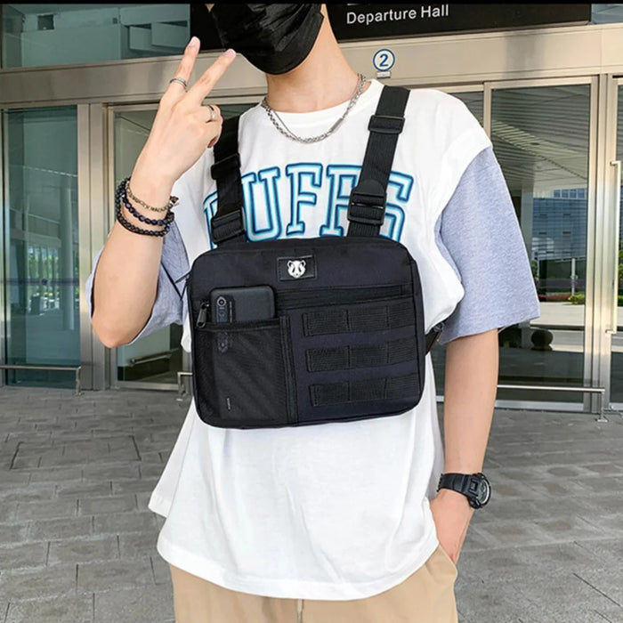 YA3066 Tactical Vest Bag Waterproof Oxford Cloth Chest Bag Casual Daypack Mini Backpack - Black - 2