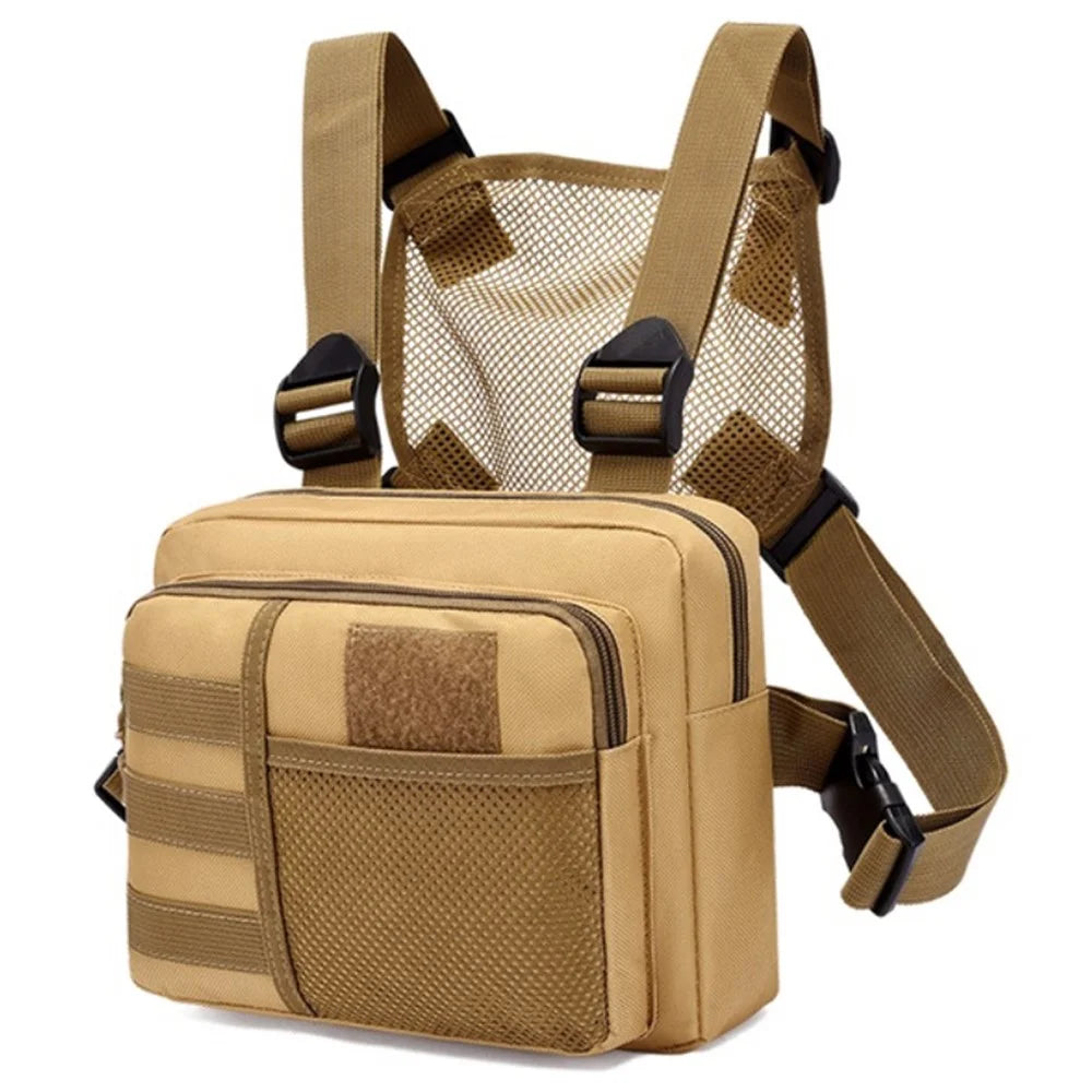 YA136 Waterproof Oxford Cloth Tactical Chest Bag Running Sports Vest Pouch - Khaki - 1