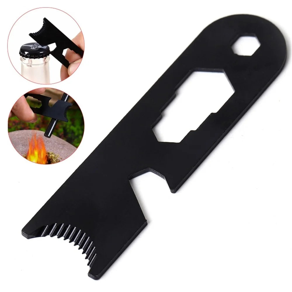 Outdoor Stainless Steel Camp Fire Starter Flint Scraper Fire Rod Striker Bottle Opener Tool - 2