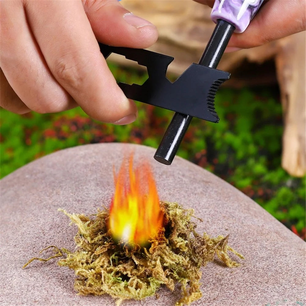 Outdoor Stainless Steel Camp Fire Starter Flint Scraper Fire Rod Striker Bottle Opener Tool - 5