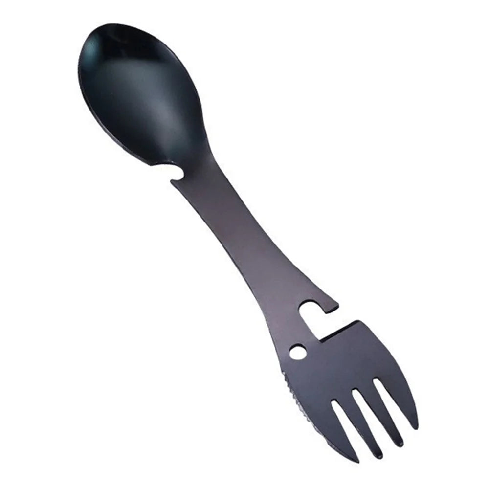 DY6989 Spork Stainless Steel Spoon Fork Knife Bottle Can Opener (BPA-Free, No FDA) - Black - 1