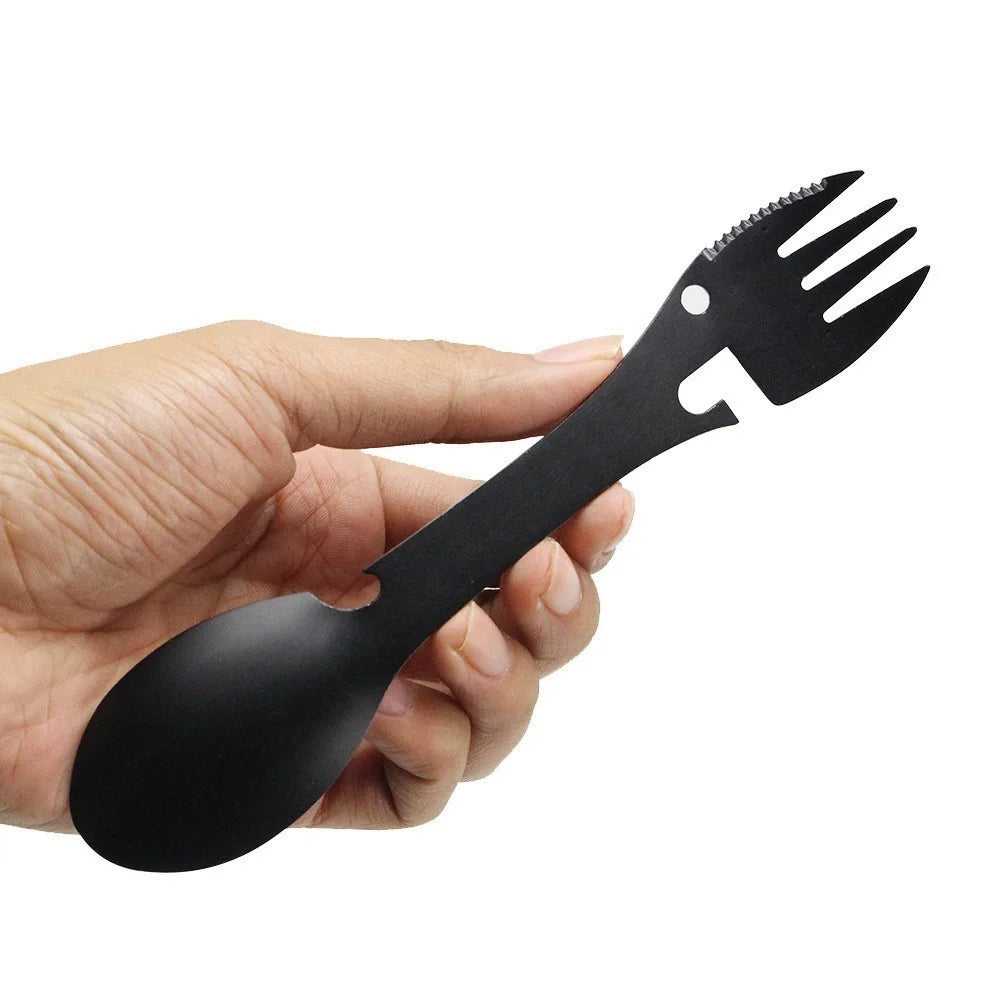 DY6989 Spork Stainless Steel Spoon Fork Knife Bottle Can Opener (BPA-Free, No FDA) - Black - 2
