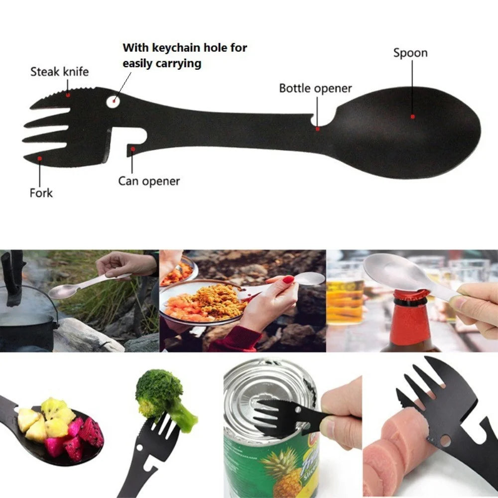 DY6989 Spork Stainless Steel Spoon Fork Knife Bottle Can Opener (BPA-Free, No FDA) - Black - 4