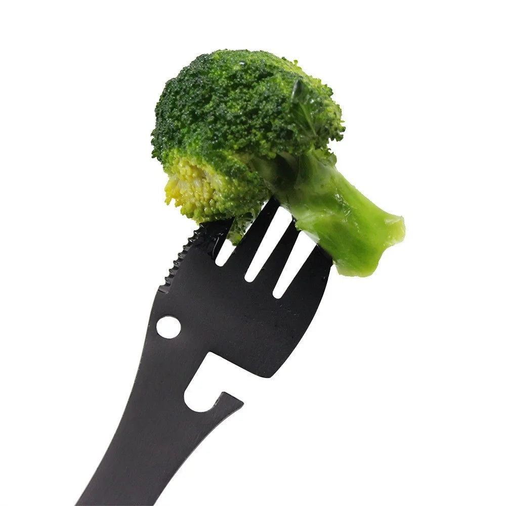 DY6989 Spork Stainless Steel Spoon Fork Knife Bottle Can Opener (BPA-Free, No FDA) - Black - 5