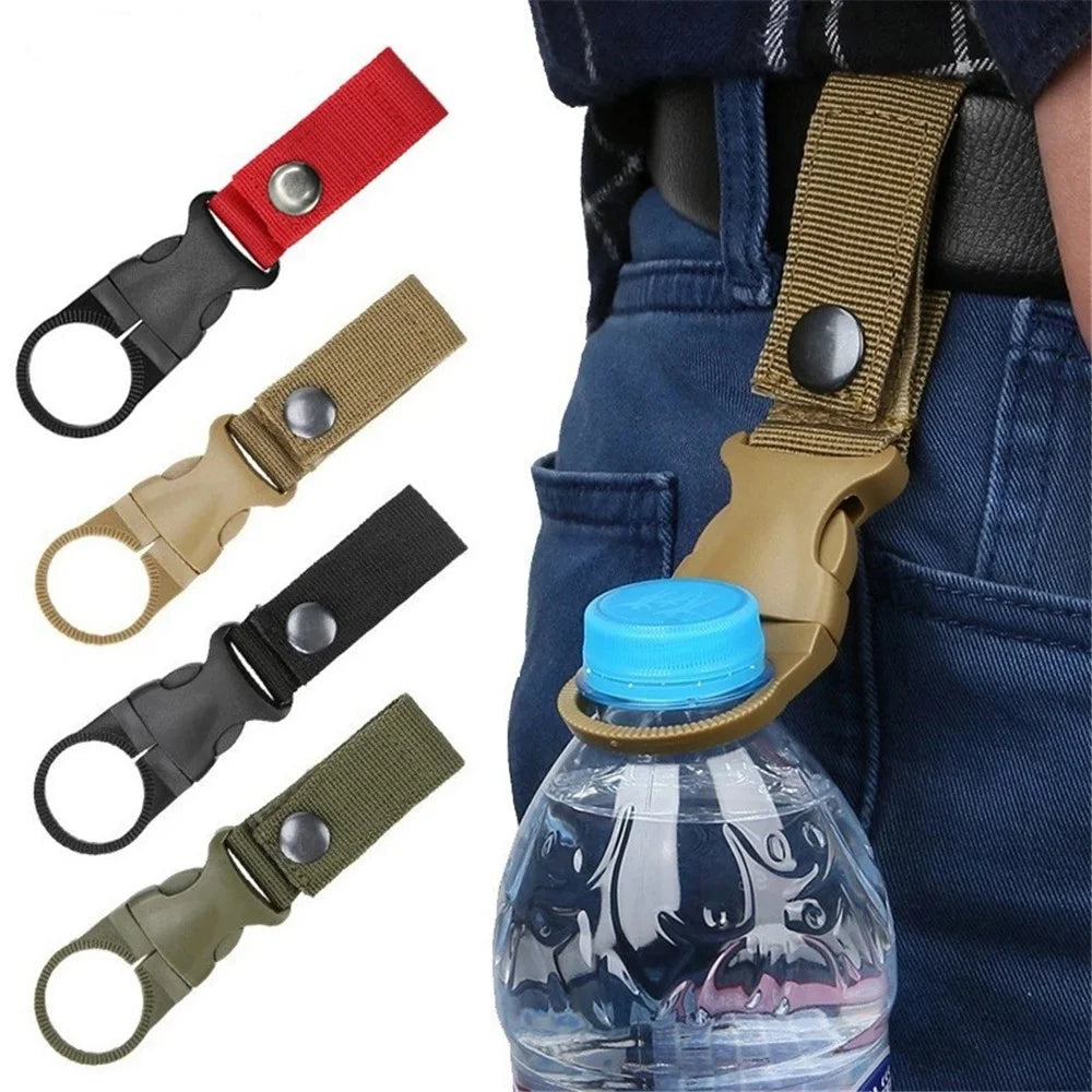 DH50 Hanging Bottle Buckle Carabiner Ring Holder Nylon Webbing Strap - Black - 2