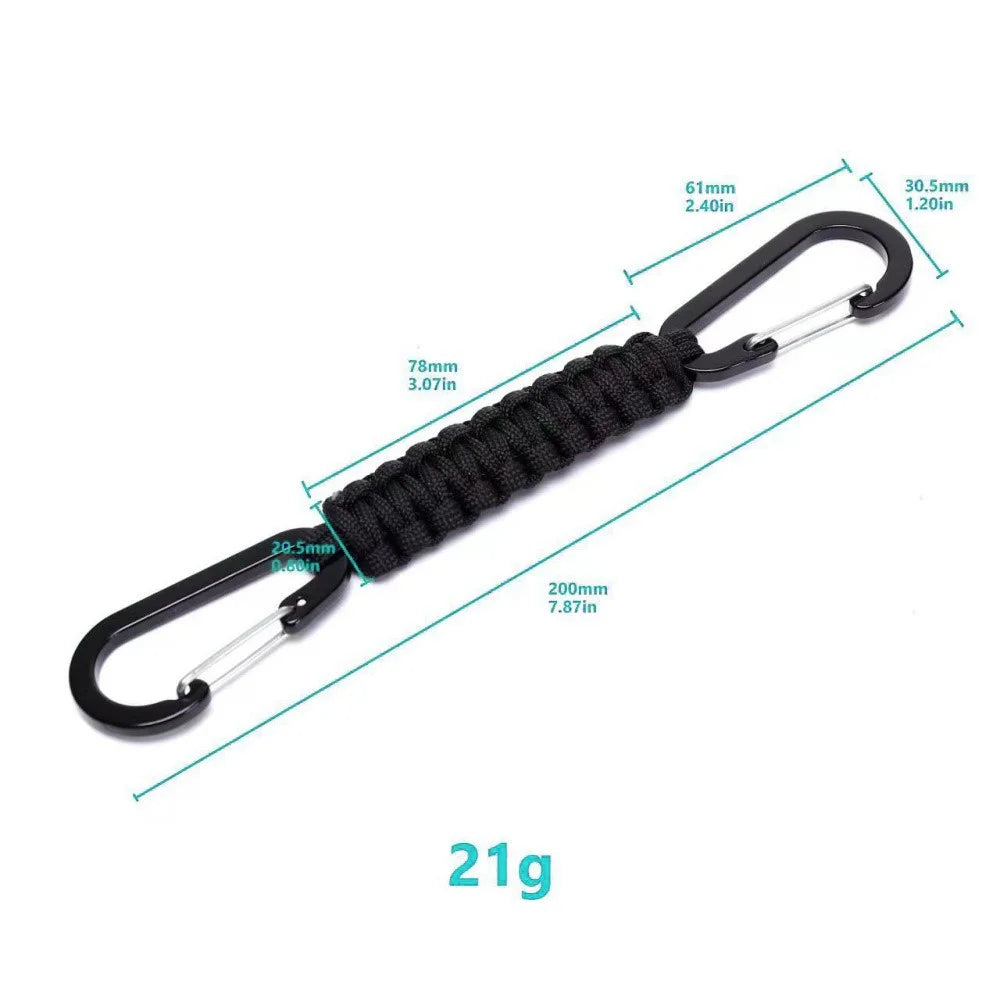 YT15010 Outdoor Climbing Paracord Keychain Carabiner Handcrafted Emergency Gear - Black - 7