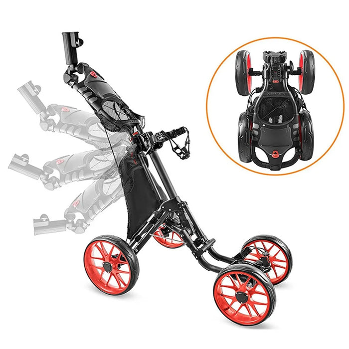 ZH-X005 4-Wheel Aluminum Alloy Golf Push Cart Folding Trolley Pull Caddy Cart - 2