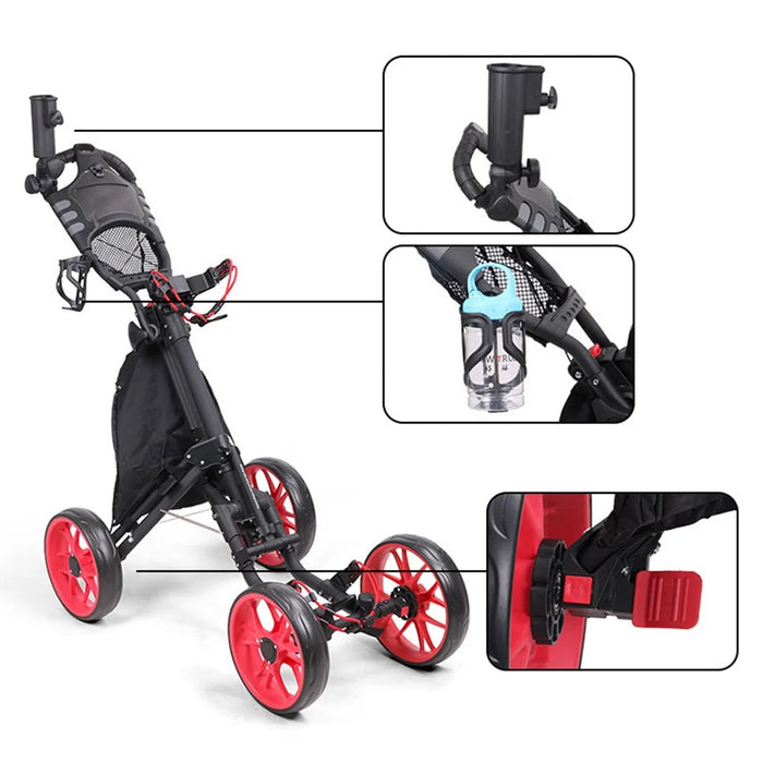 ZH-X005 4-Wheel Aluminum Alloy Golf Push Cart Folding Trolley Pull Caddy Cart - 3