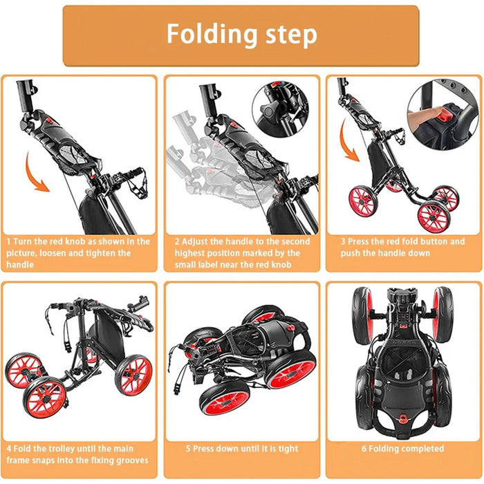 ZH-X005 4-Wheel Aluminum Alloy Golf Push Cart Folding Trolley Pull Caddy Cart - 5