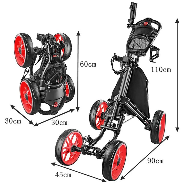 ZH-X005 4-Wheel Aluminum Alloy Golf Push Cart Folding Trolley Pull Caddy Cart - 7
