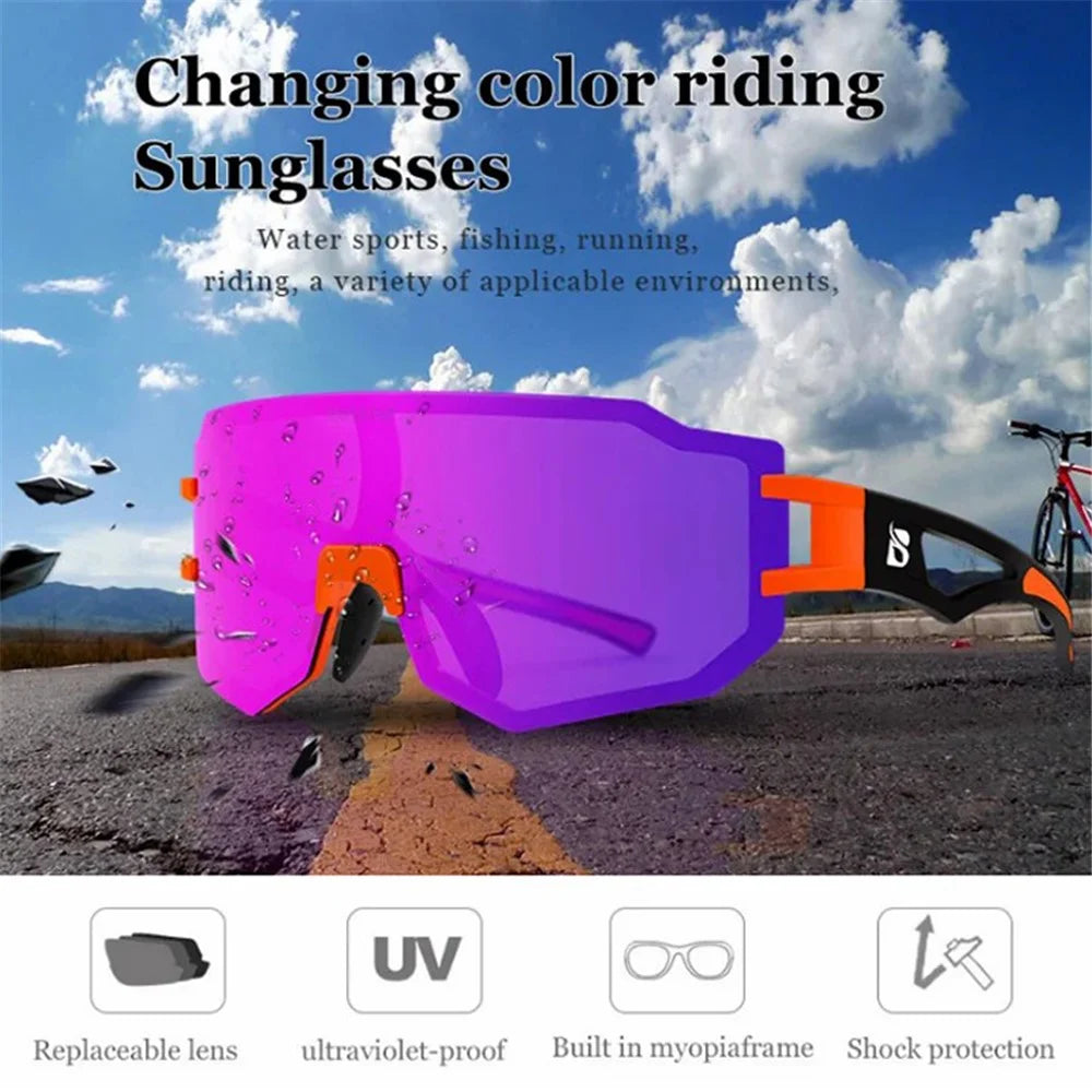 BOLLFO BF629 Bicycle Cycling Glasses UV400 Protection Sports Polarized Goggles with Interchangeable Lenses - Orange Black Frame - 3