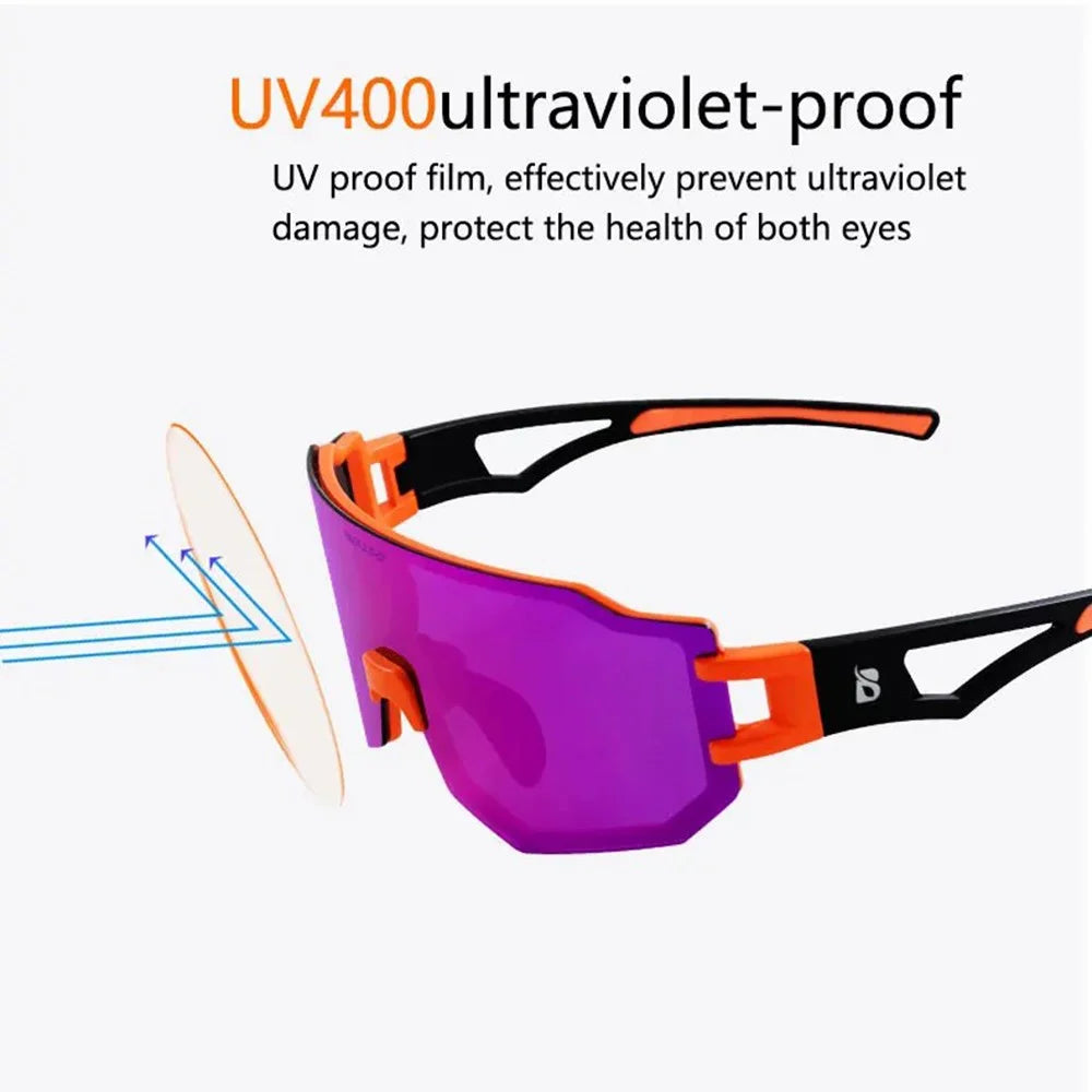 BOLLFO BF629 Bicycle Cycling Glasses UV400 Protection Sports Polarized Goggles with Interchangeable Lenses - Orange Black Frame - 6