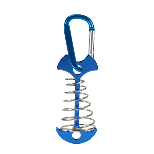 AOTU AT6546 Aluminum Alloy Fishbone Spring Nail Tent Stake Deck Anchor Peg with D-shape Carabiner - Blue - 1
