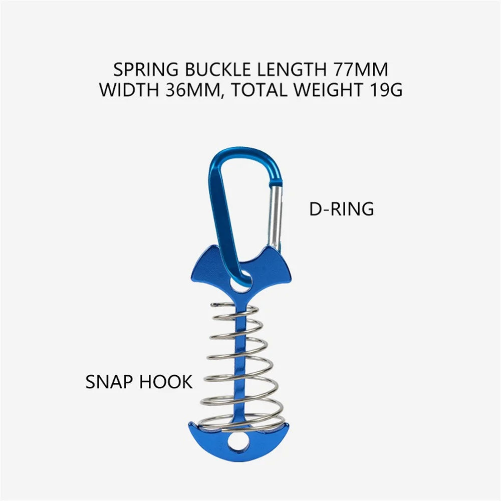 AOTU AT6546 Aluminum Alloy Fishbone Spring Nail Tent Stake Deck Anchor Peg with D-shape Carabiner - Blue - 2