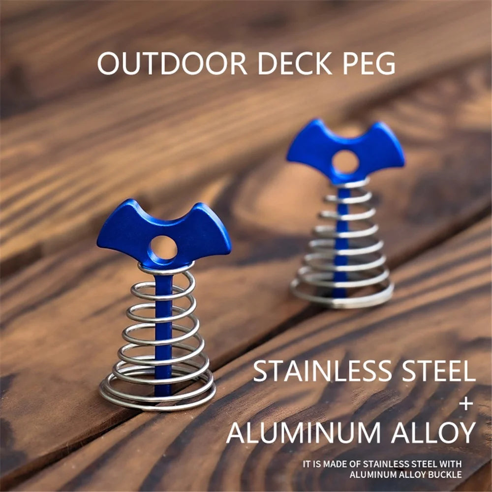 AOTU AT6546 Aluminum Alloy Fishbone Spring Nail Tent Stake Deck Anchor Peg with D-shape Carabiner - Blue - 3