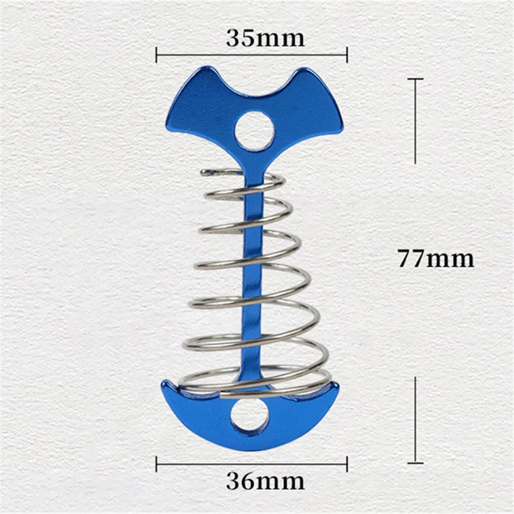 AOTU AT6546 Aluminum Alloy Fishbone Spring Nail Tent Stake Deck Anchor Peg with D-shape Carabiner - Blue - 6