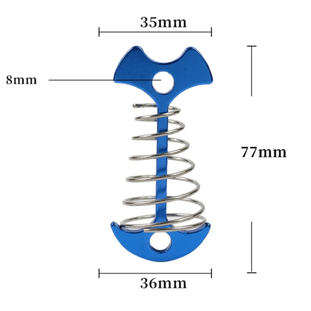 AOTU AT6546 Aluminum Alloy+Stainless Steel Tent Nail Fishbone Spring Stake Deck Anchor Peg Wind Rope Buckle - Blue - 2