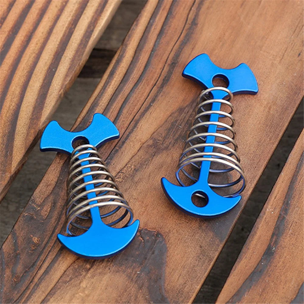 AOTU AT6546 Aluminum Alloy+Stainless Steel Tent Nail Fishbone Spring Stake Deck Anchor Peg Wind Rope Buckle - Blue - 5