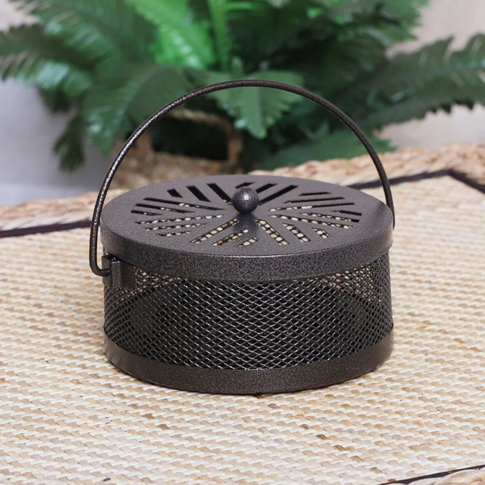 AOTU Portable Iron Mosquito Incense Coil Holder Box with Lid for Outdoor Home - Black / Fireworks - 4