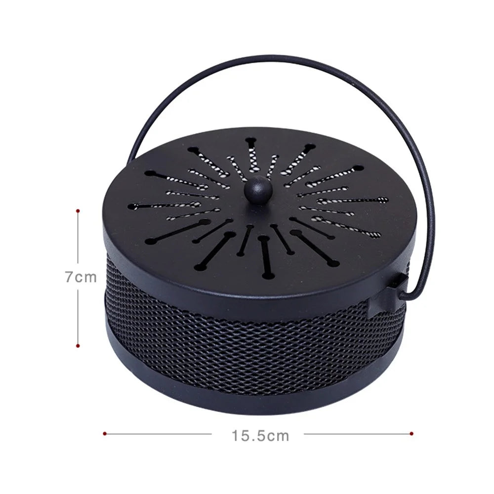 AOTU Portable Iron Mosquito Incense Coil Holder Box with Lid for Outdoor Home - Black / Fireworks - 5