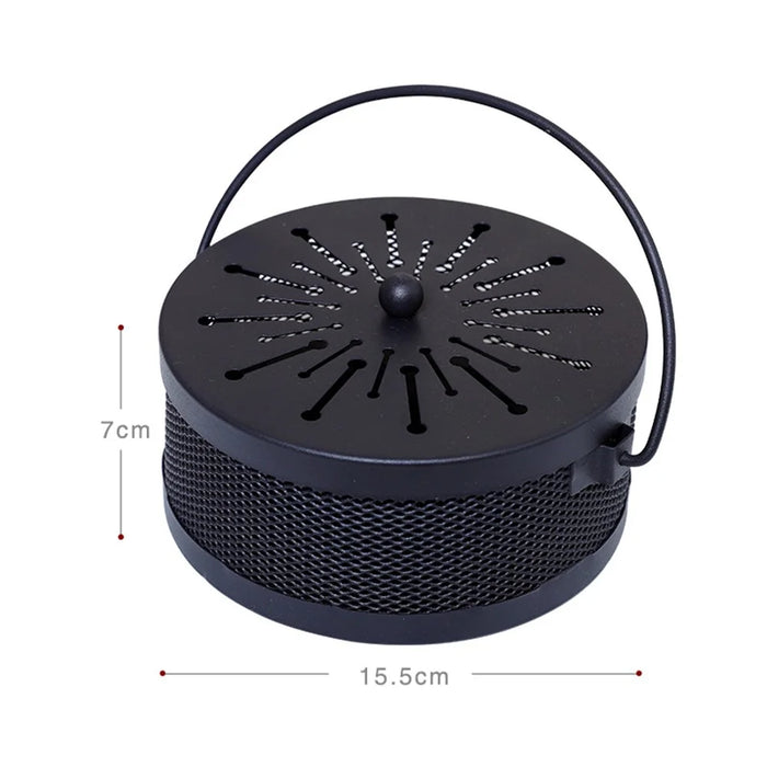AOTU Portable Iron Mosquito Incense Coil Holder Box with Lid for Outdoor Home - Black / Fireworks - 5