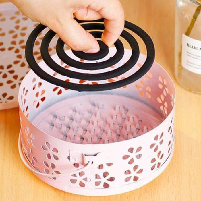 AOTU Camping Iron Mosquito Incense Coil Holder Box with Lid for Home - Pink - 2