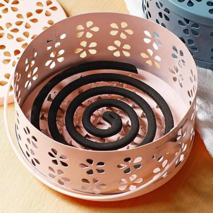 AOTU Camping Iron Mosquito Incense Coil Holder Box with Lid for Home - Pink - 3
